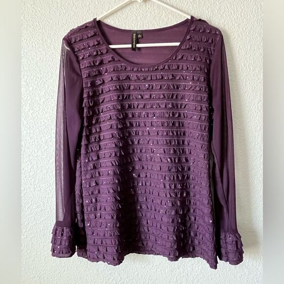 Women’s sheer Purple Textured Women's Top with rhinestones whimsy goth L - Picture 1 of 6